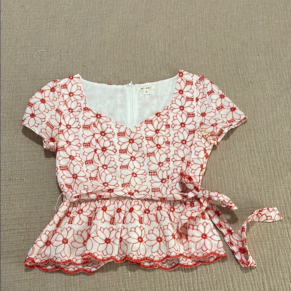 Floral Red and White Lace Top